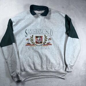 Vintage‎ San Francisco California Sweatshirt Mens XL Gray Quarter Zip Made USA
